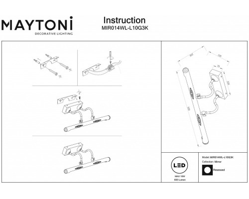 Подсветка для зеркала Maytoni Oculus MIR014WL-L10G3K