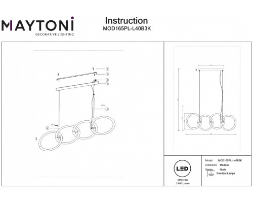 Подвесной светильник Maytoni Node MOD165PL-L40B3K