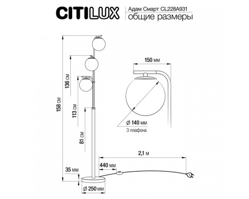 Торшер Citilux Адам Смарт CL228A931