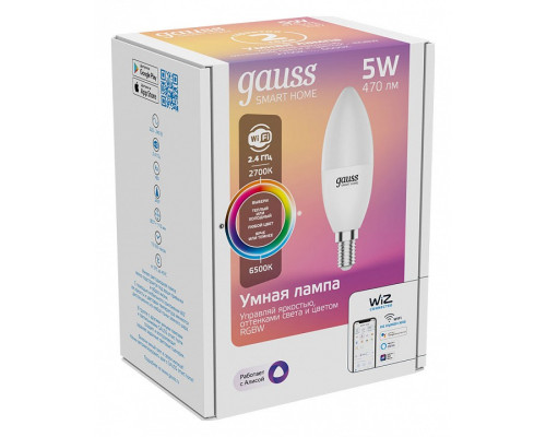 Лампа светодиодная с управлением через Wi-Fi Gauss Smart Home E14 5Вт 2700-6500K 1190112