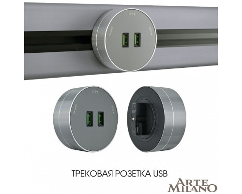 Розетка 2xUSB на треке Arte Milano Am-track-sockets 380011TS/USBx2 Grey