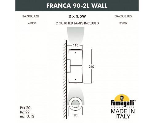 Светильник на штанге Fumagalli Franca 90 3A7.003.000.AXU2L