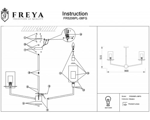 Люстра на штанге Freya Felicity FR5206PL-08FG