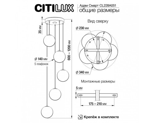 Подвесной светильник Citilux Адам Смарт CL228A051