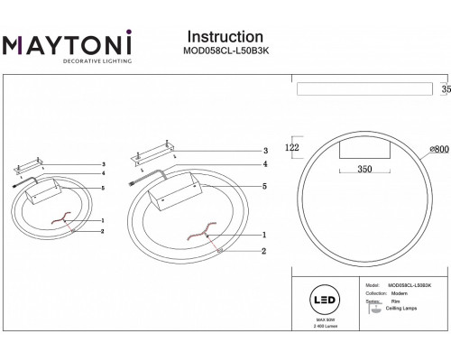 Накладной светильник Maytoni Rim MOD058CL-L50B3K