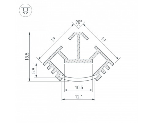 Профиль накладной угловой внутренний Arlight T45-2000 (CT) ANOD 016942