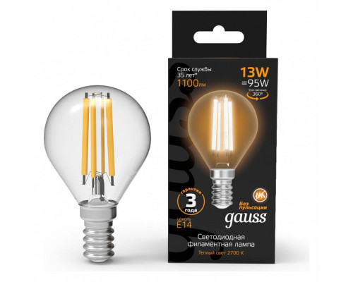 Лампа светодиодная Gauss Filament E14 13Вт 2700K 105801113