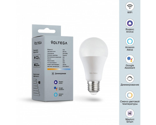 Лампа светодиодная с управлением через Wi-Fi Voltega Wi-Fi bulbs E27 9Вт 2700-6500K 2429