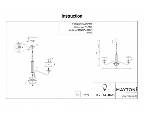 Подвесная люстра Maytoni Maryland ARM526PL-08GR