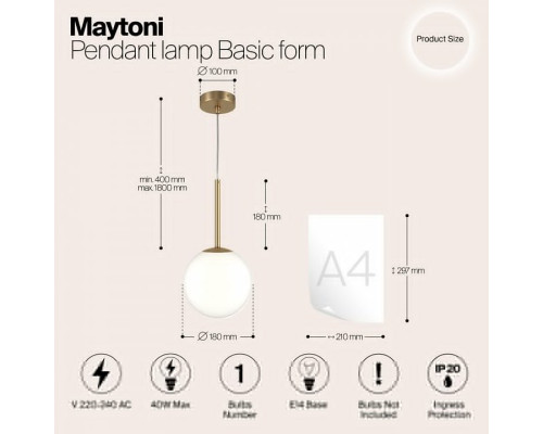 Подвесной светильник Maytoni Basic form MOD321PL-01G2