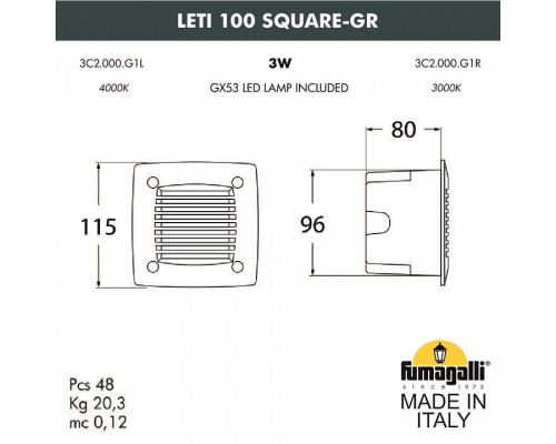 Встраиваемый светильник Fumagalli Leti 3C2.000.000.AYG1L