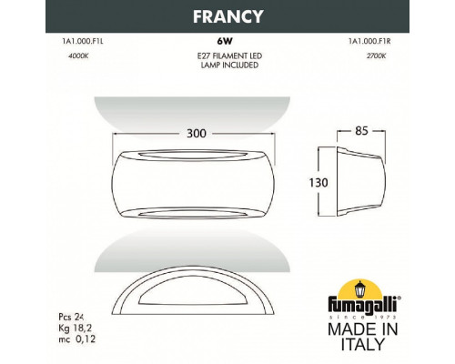 Накладной светильник Fumagalli Francy 1A1.000.000.WYF1R