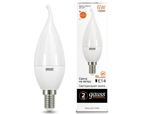 Лампа светодиодная Gauss Led Elementary Candle Tailed E14 6Вт 3000K 34116