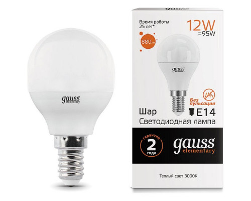 Лампа светодиодная Gauss LED Elementary E14 12Вт 3000K 53112