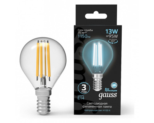 Лампа светодиодная Gauss Filament E14 13Вт 4100K 105801213