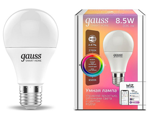 Лампа светодиодная с управлением через Wi-Fi Gauss Smart Home E27 8.5Вт 2700-6500K 1170112