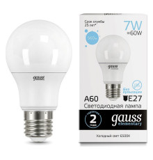 Лампа светодиодная Gauss Led Elementary A60 E27 7Вт 6500K 23237A