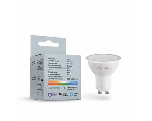 Лампа светодиодная с управлением через Wi-Fi Voltega Wi-Fi bulbs GU10 5.5Вт 2700-6500K VG-MR16GU10RGB_cct-WIFI-5,5W