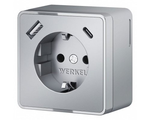 Розетка с заземлением, шторками и USB Werkel Gallant серебряные W5071706