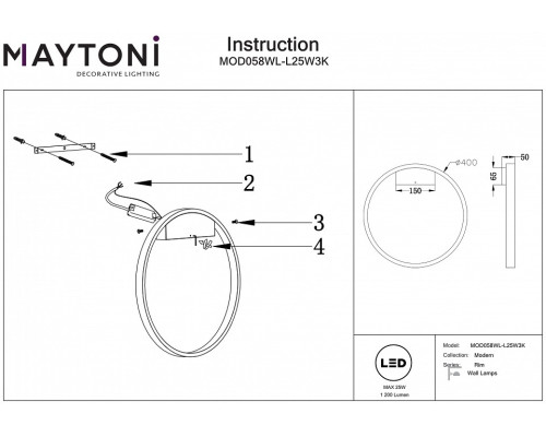 Накладной светильник Maytoni Rim MOD058WL-L25W3K