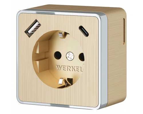 Розетка с заземлением, шторками и USB Werkel Gallant шампань рифленый W5071710