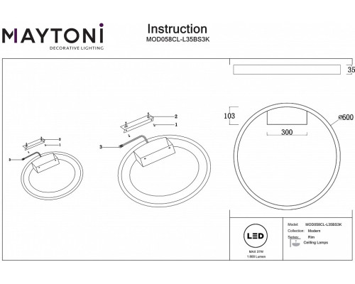 Накладной светильник Maytoni Rim MOD058CL-L35BS3K