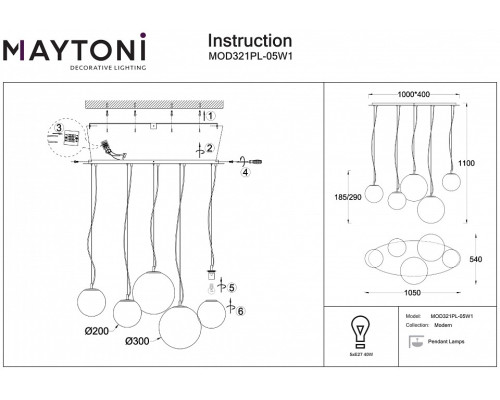 Подвесной светильник Maytoni Basic form MOD321PL-05W1