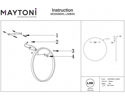 Накладной светильник Maytoni Rim MOD058WL-L50B3K