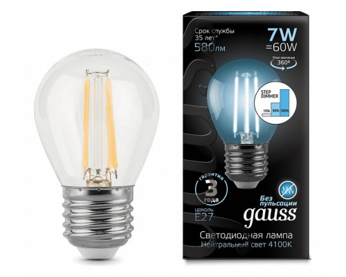 Лампа светодиодная Gauss LED Filament Globe E27 7Вт 4100K 105802207-S