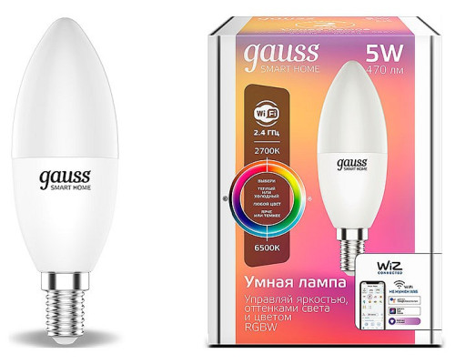 Лампа светодиодная с управлением через Wi-Fi Gauss Smart Home E14 5Вт 2700-6500K 1190112