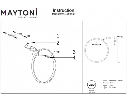 Накладной светильник Maytoni Rim MOD058WL-L25BS3K