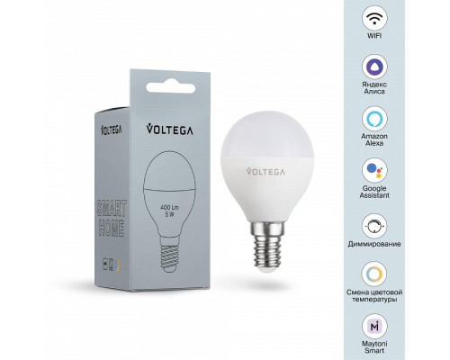 Лампа светодиодная с управлением через Wi-Fi Voltega Wi-Fi bulbs E14 5Вт 2700-6500K 2428