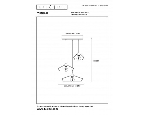 Подвесной светильник Lucide Yunkai 10413/03/72