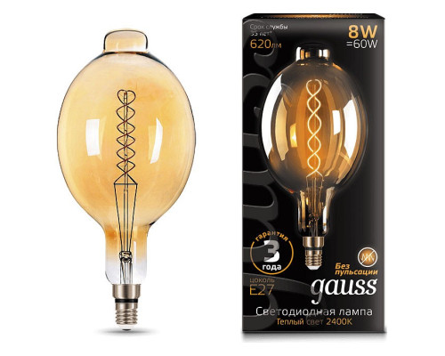 Лампа светодиодная Gauss LED Vintage Filament Flexible E27 8Вт 2400K 152802008