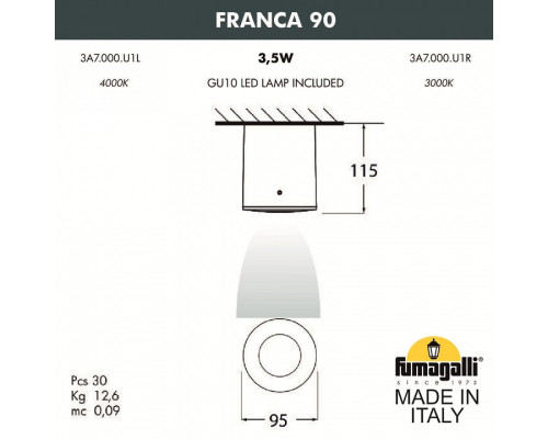 Накладной светильник Fumagalli Franca 90 3A7.000.000.WXU1L