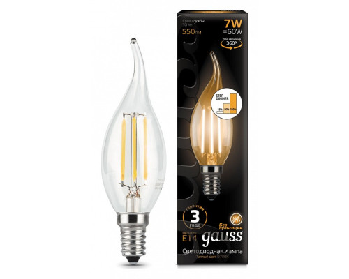 Лампа светодиодная Gauss LED Filament Candle tailed E14 7Вт 2700K 104801107-S