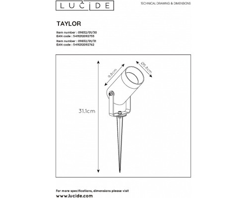 Наземный низкий светильник Lucide Taylor 09832/01/30