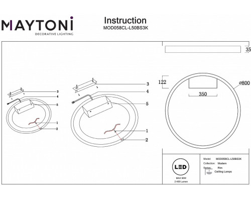 Накладной светильник Maytoni Rim MOD058CL-L50BS3K